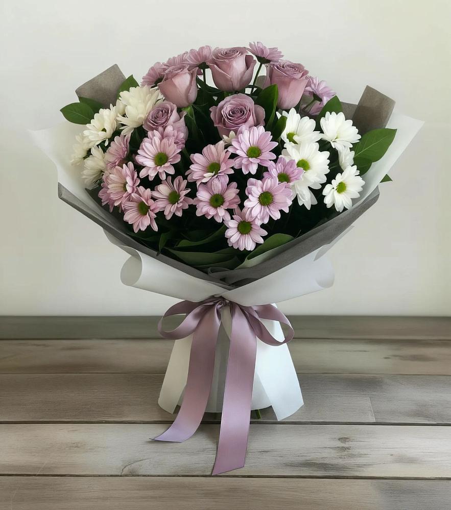 Букет цветов из: Хризантемы и Розы в Русский Акташ