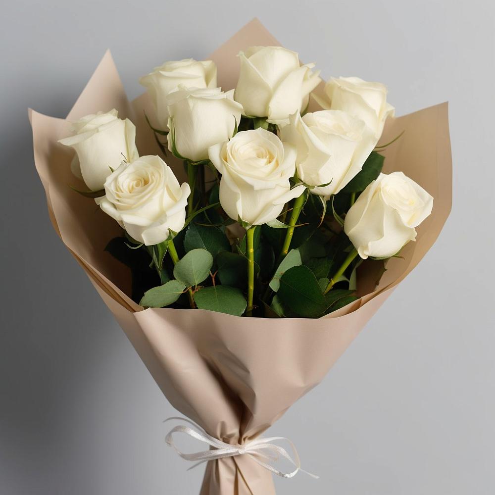 Букет 9 Белых роз Эдлесс Лав в Русский Акташ