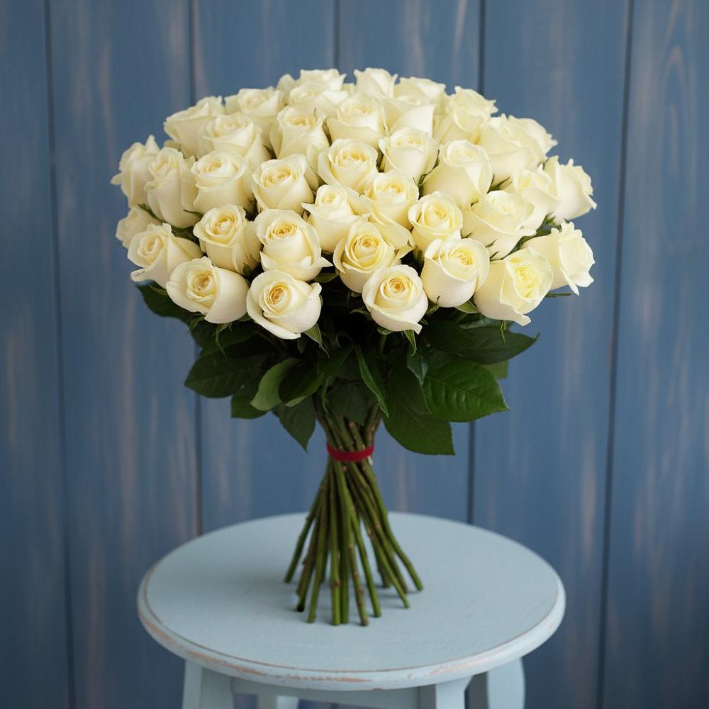Букет 51 Белая роза Эдлесс Лав в Русский Акташ