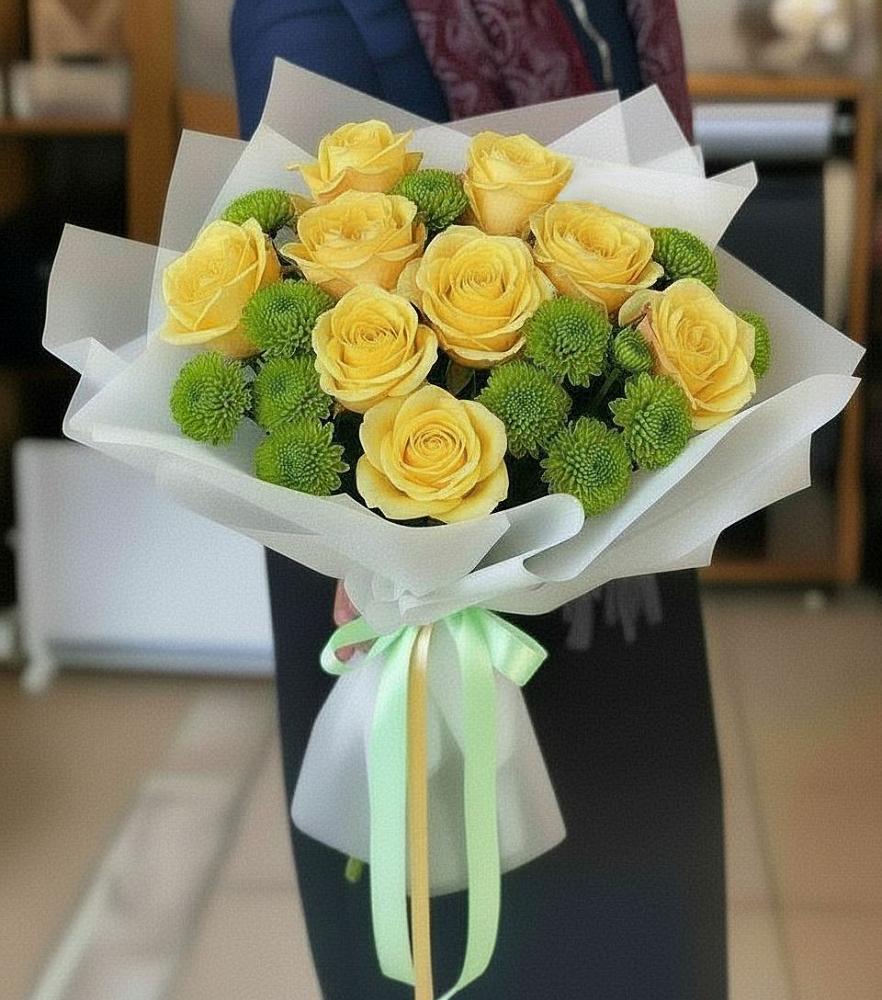 Букет цветов из: Хризантемы и Розы в Русский Акташ