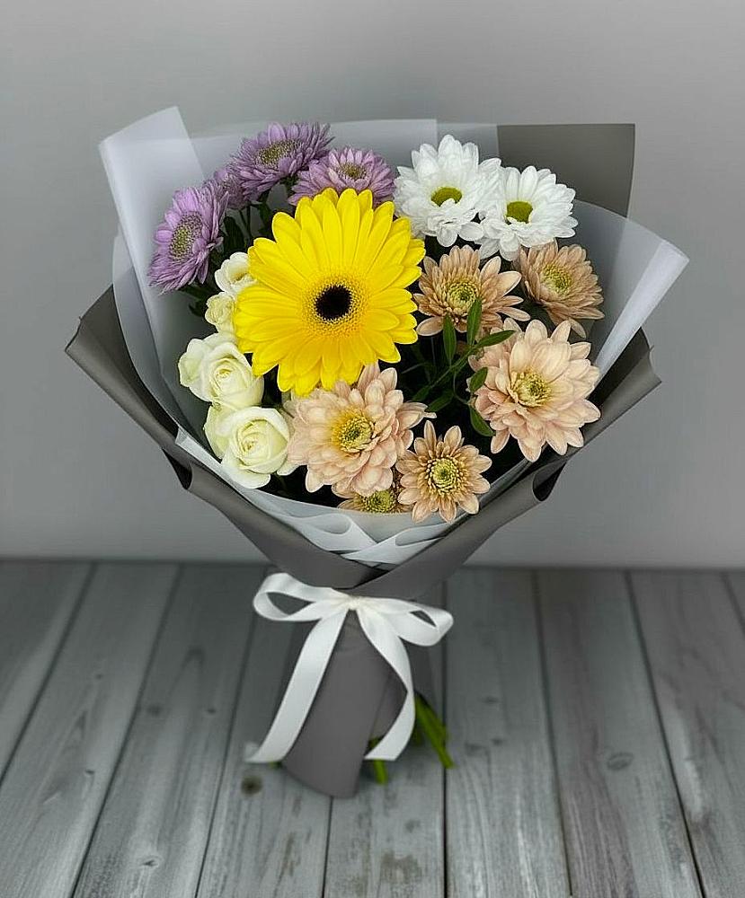 Букет цветов из: Розы, Герберы и Хризантемы в Русский Акташ