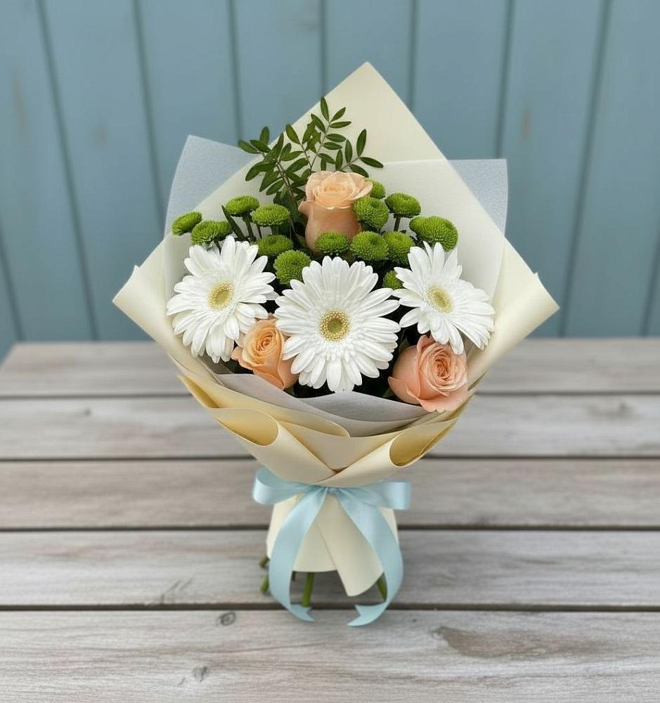Букет цветов из: Герберы, Розы и Хризантемы в Русский Акташ