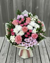 Букет цветов из:  Альстромерии, Гвоздики, Розы и Хризантемы #REPLACE_PRED# Русский Акташ