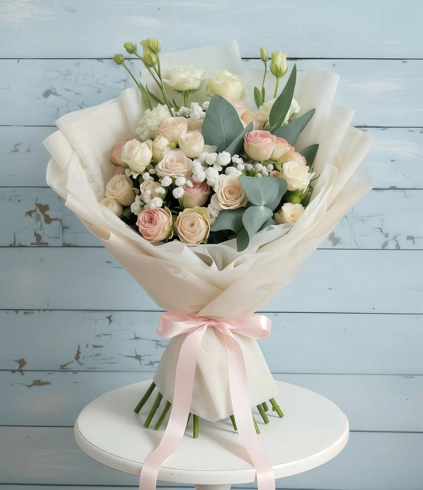 Букет цветов из: Розы и Лизиантусы в Русский Акташ