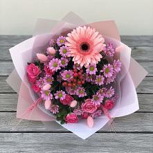 Букет цветов из:  Розы, Герберы и Хризантемы в Русский Акташ