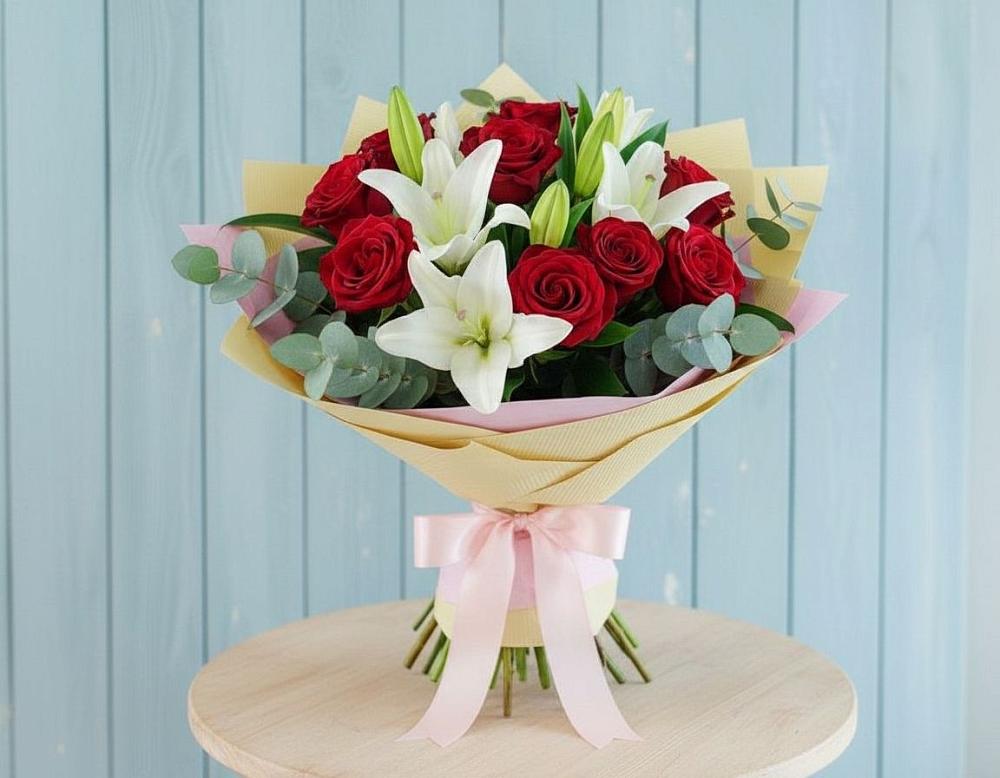 Букет цветов из: Лилии и Розы в Русский Акташ